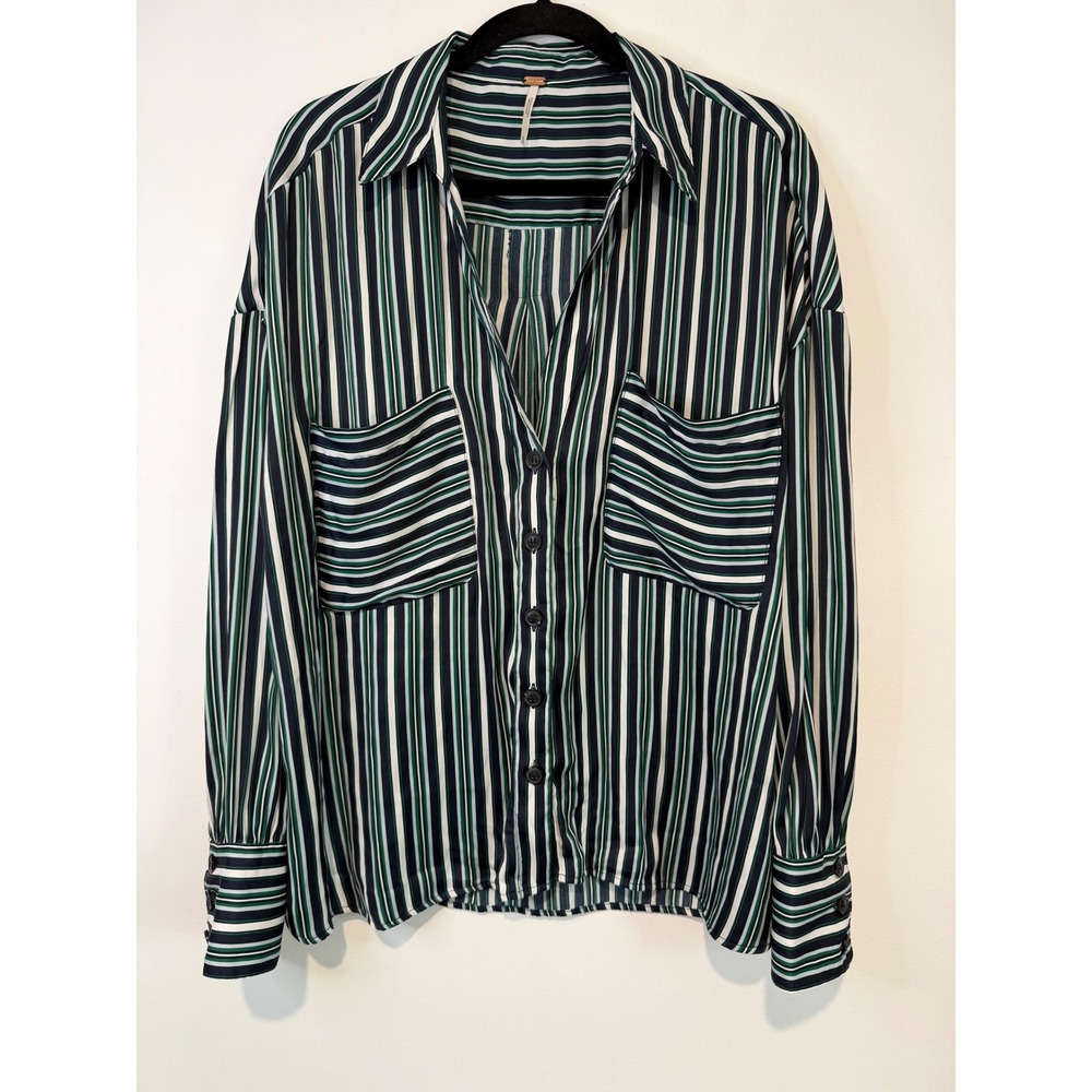Free People XL Mad About You Striped Oversized Button Down blouse whimsygoth